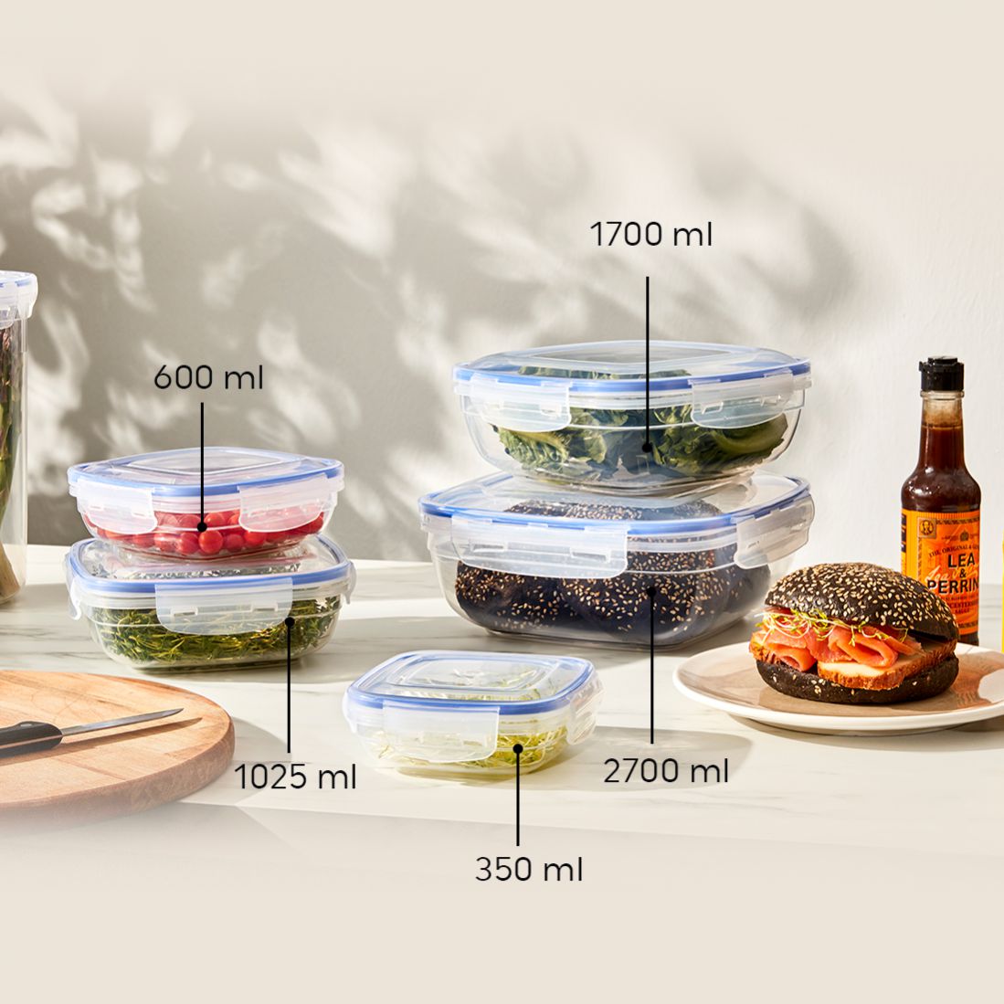 Воздухонепроницаемый квадратный контейнер 350 мл 