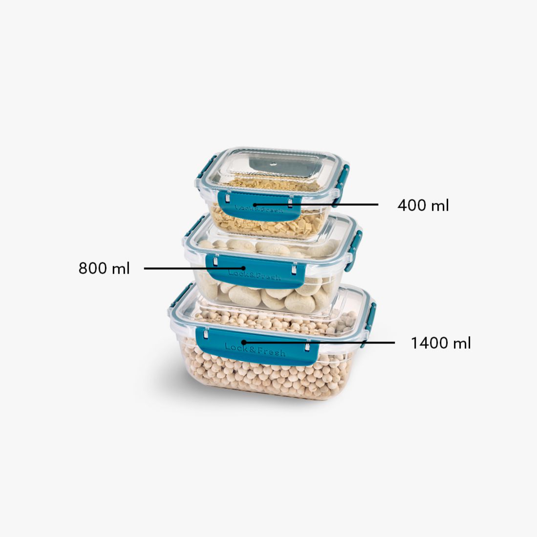 3 Pcs Master Rectangular Set (400-800-1400 ml)