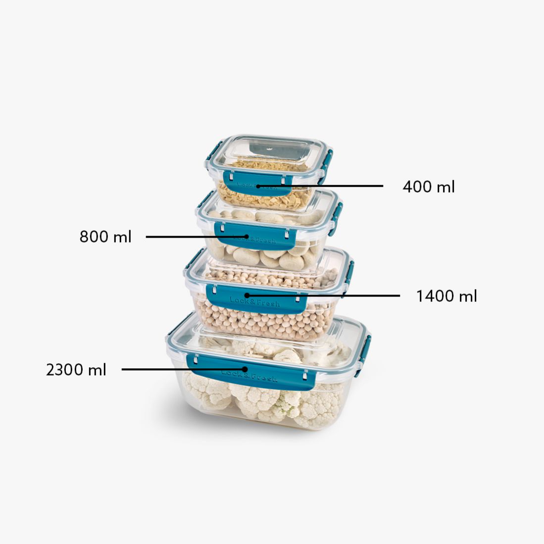 4 Pcs Master Rectangular Set (400-800-1400-2300 ml)