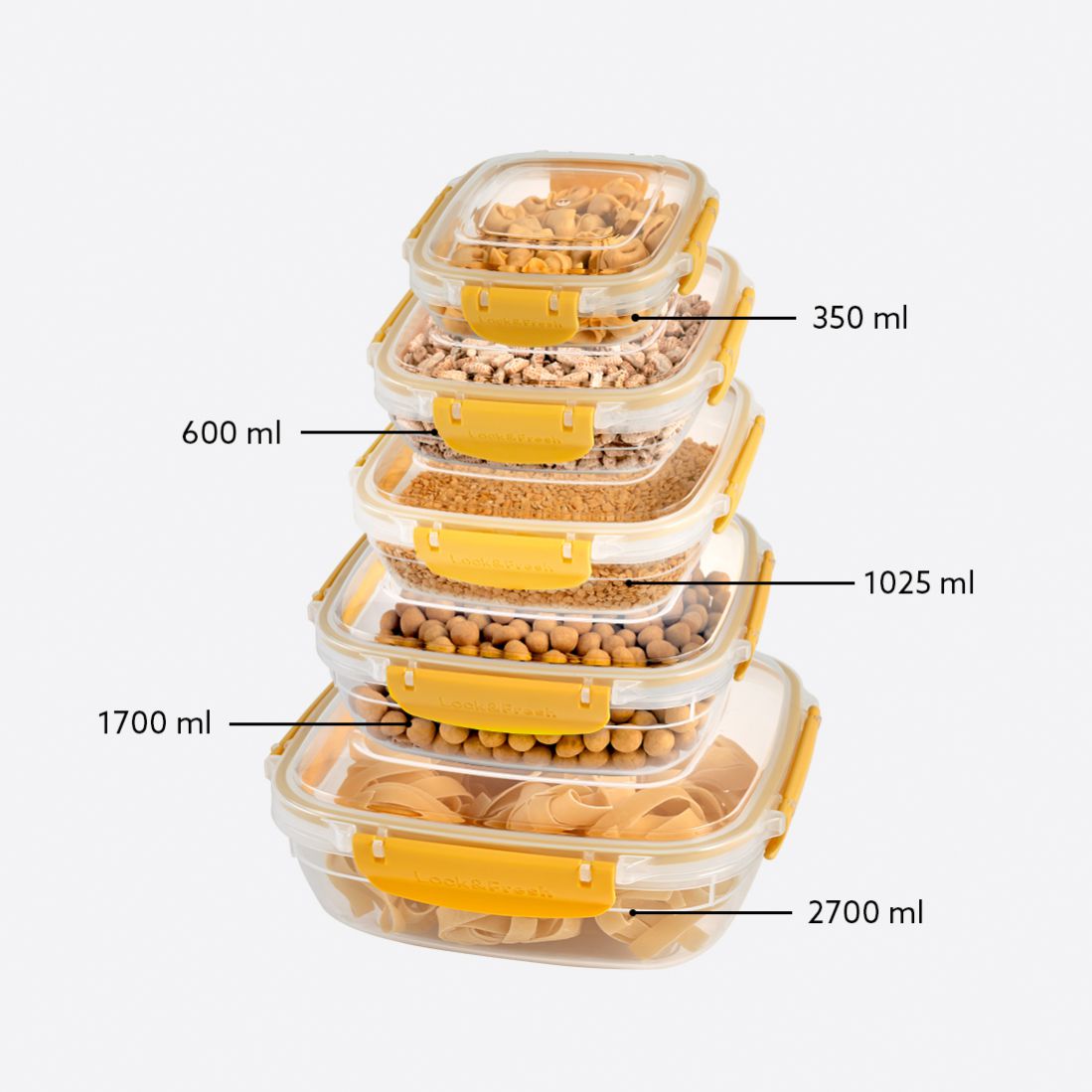5 Parça Master Kare Set (350-600-1025-1700-2700 ml)
