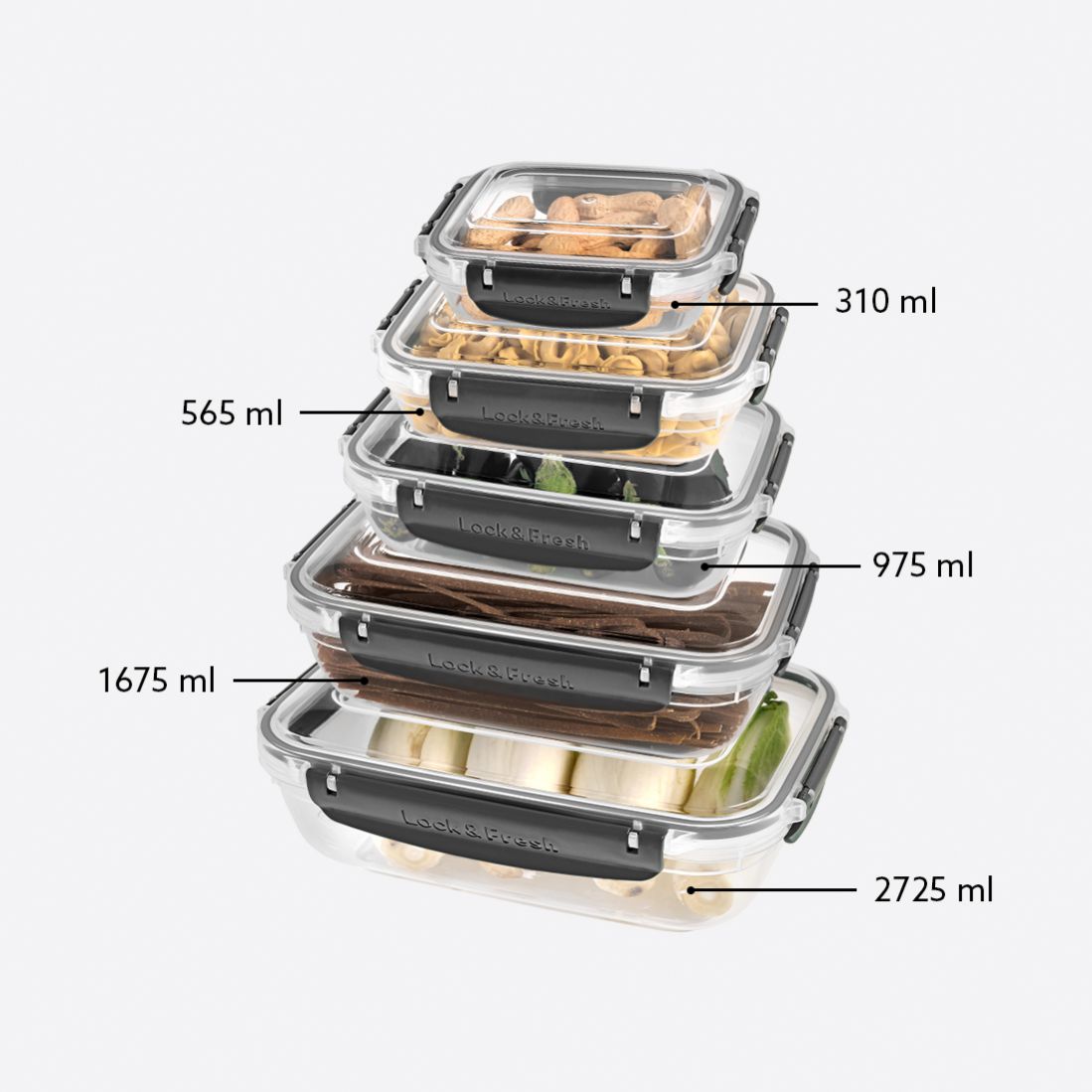 5 Parça Master Dikdörtgen Set (310-565-975-1675-2725 ml)
