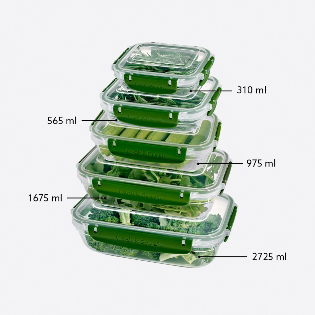 5 Pcs Master Rectangular Set (310-565-975-1675-2725 ml)