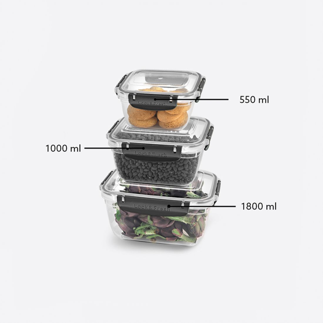 3 Pcs Master Rectangular Set (550-1000-1800 ml)