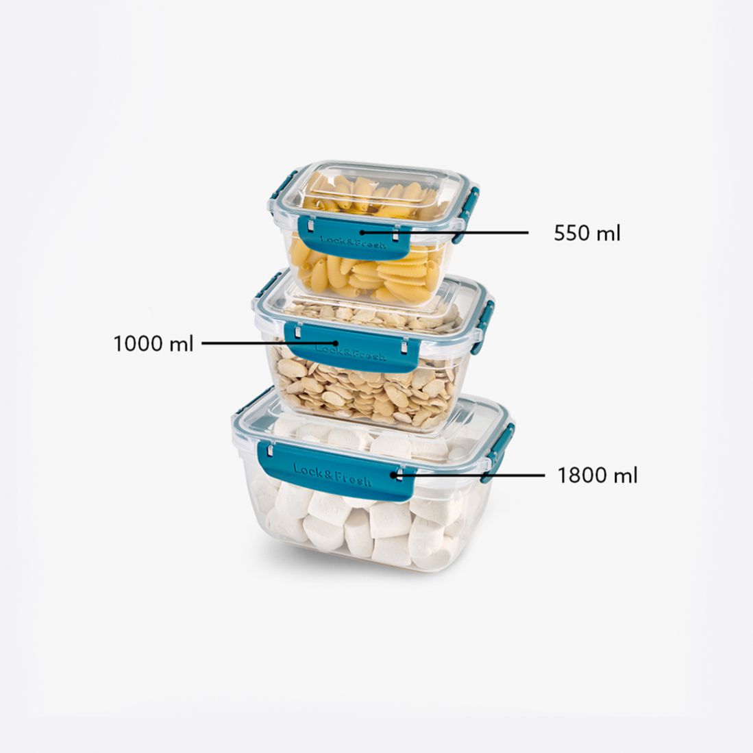 3 Pcs Master Rectangular Set (550-1000-1800 ml)