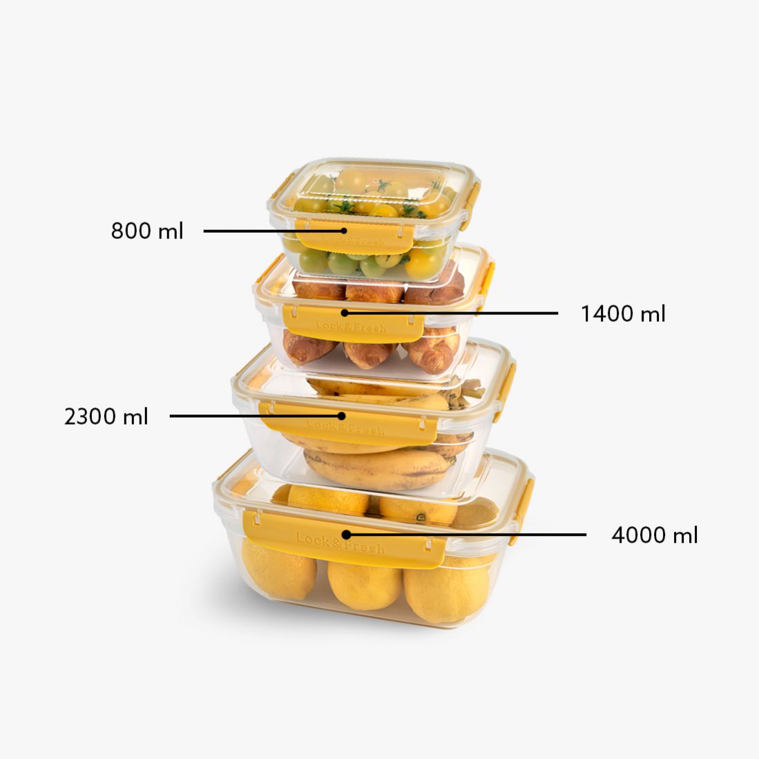 4 Pcs Master Rectangular Set (800-1400-2300-4000 ml)