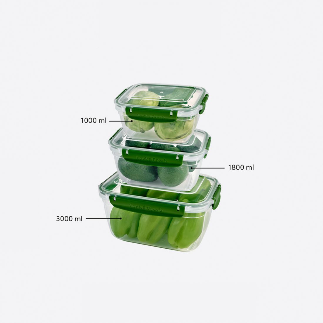 3 Pcs Master Rectangular Set (1000-1800-3000 ml)