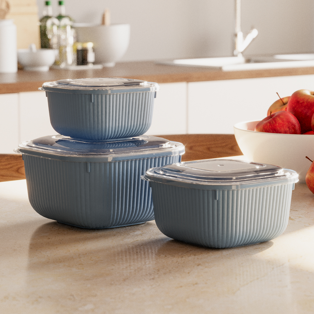 3 Parça Snap Lid Line Kare Set (600-1100-1800 ml)