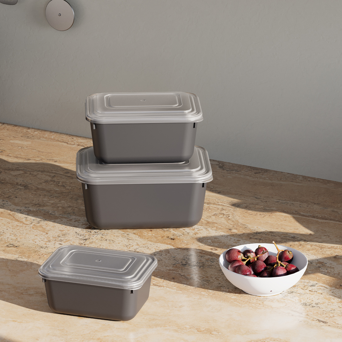 Набор из 3 прямоугольных крышек с защелкой (600-1100-1800 мл)