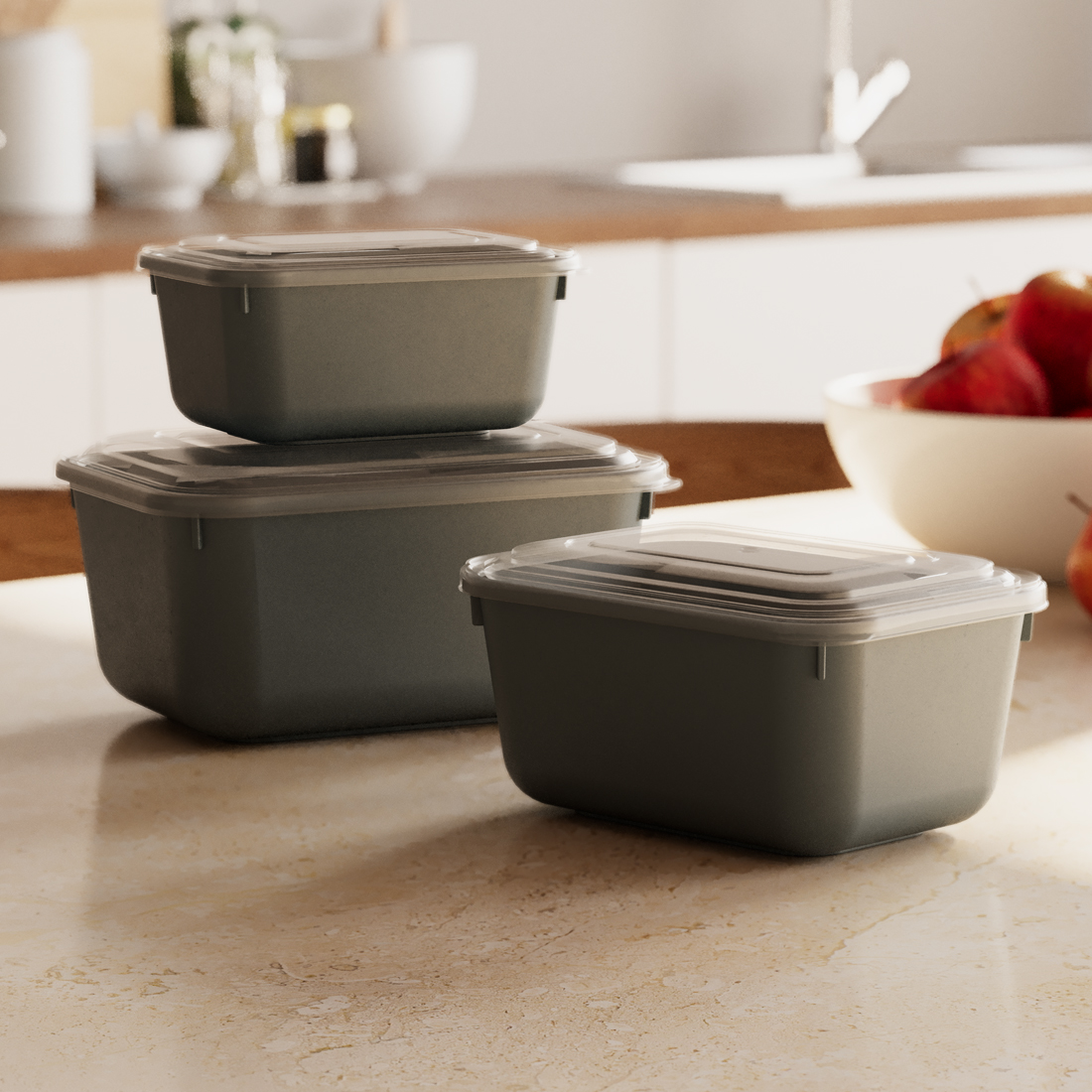 Набор из 3 прямоугольных крышек с защелкой (600-1100-1800 мл)