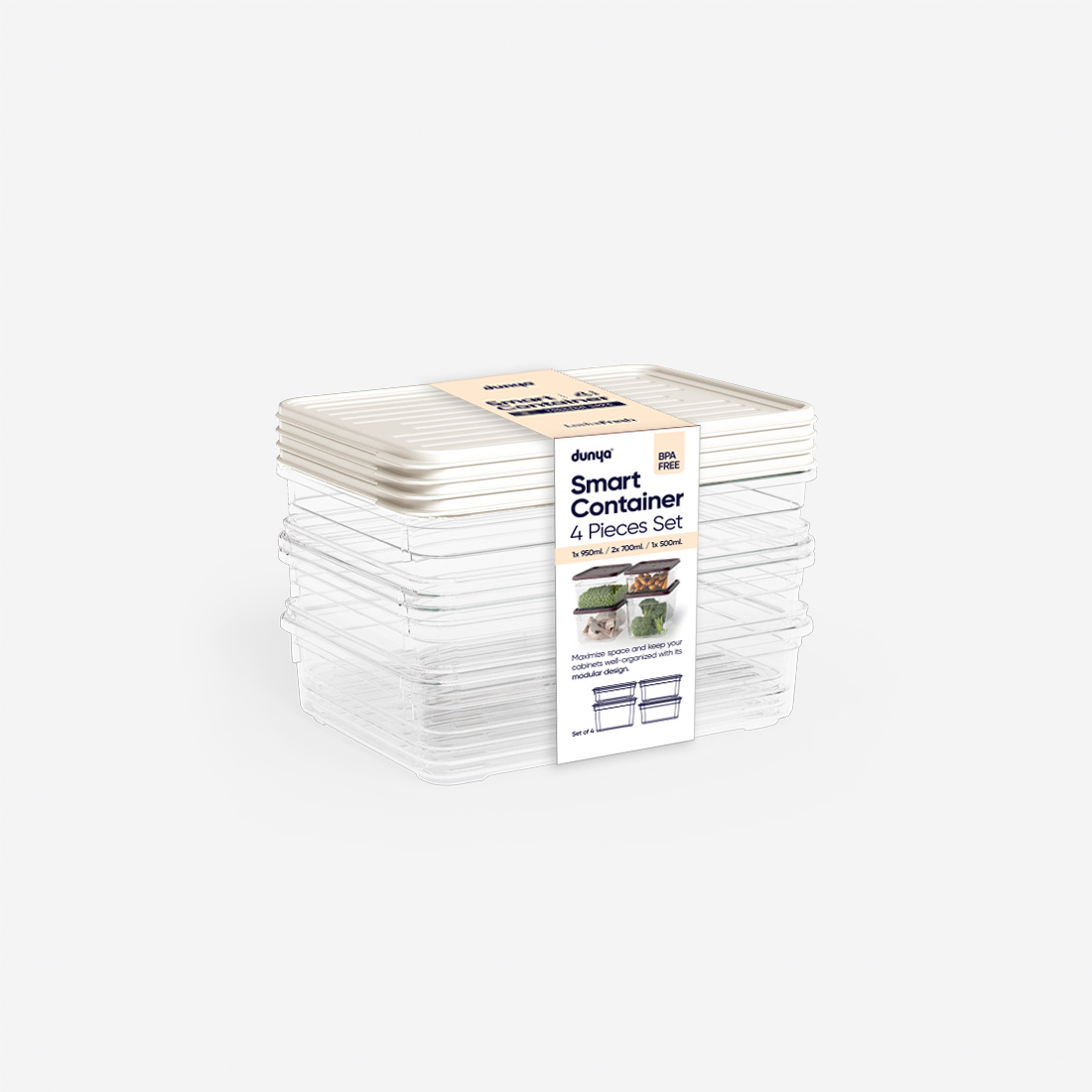4 Pcs Smart Modular Set ( 500 ml, 2x700 ml, 950 ml )
