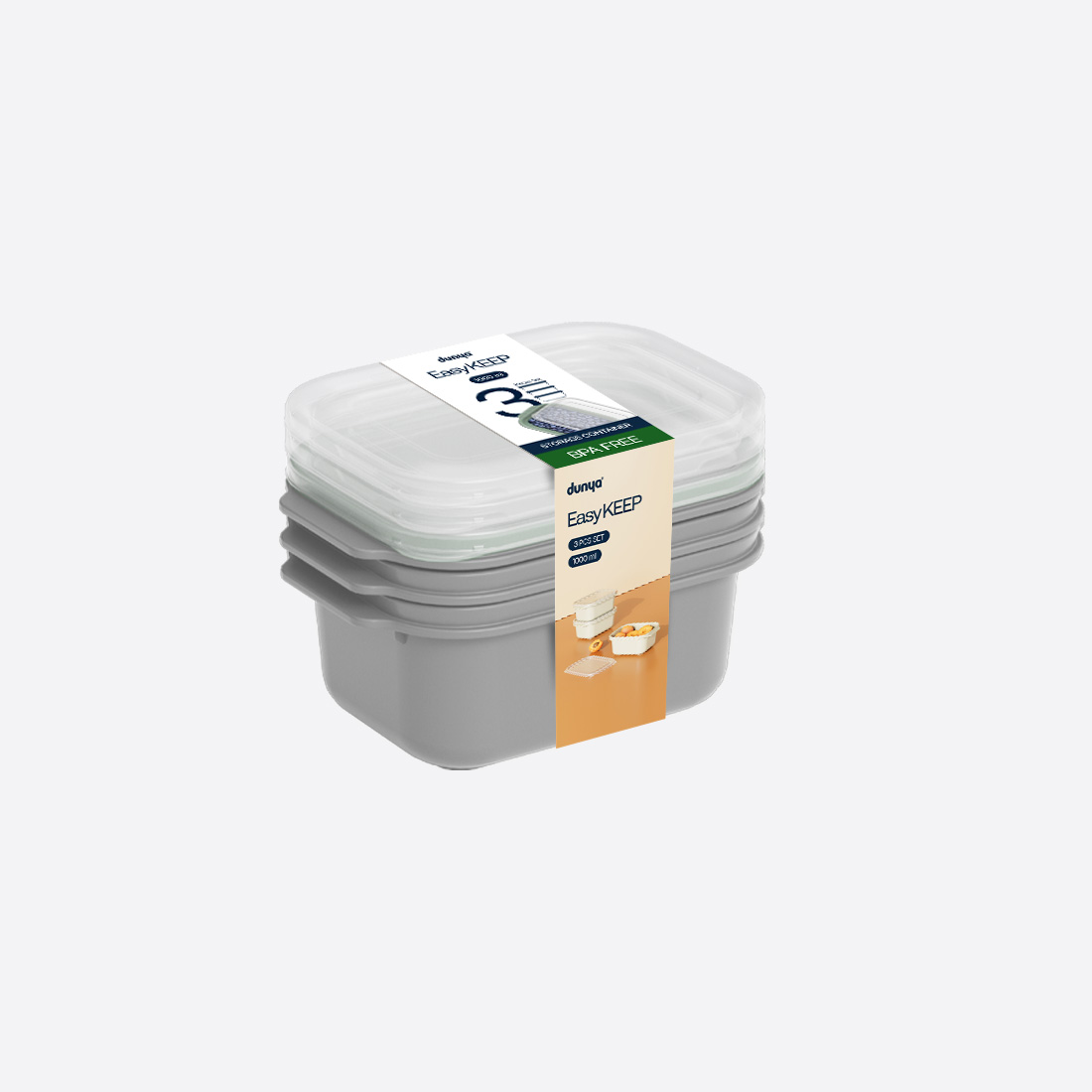 3 Parça Easy Keep Dikdörtgen Set ( 3 x 1000 ml )