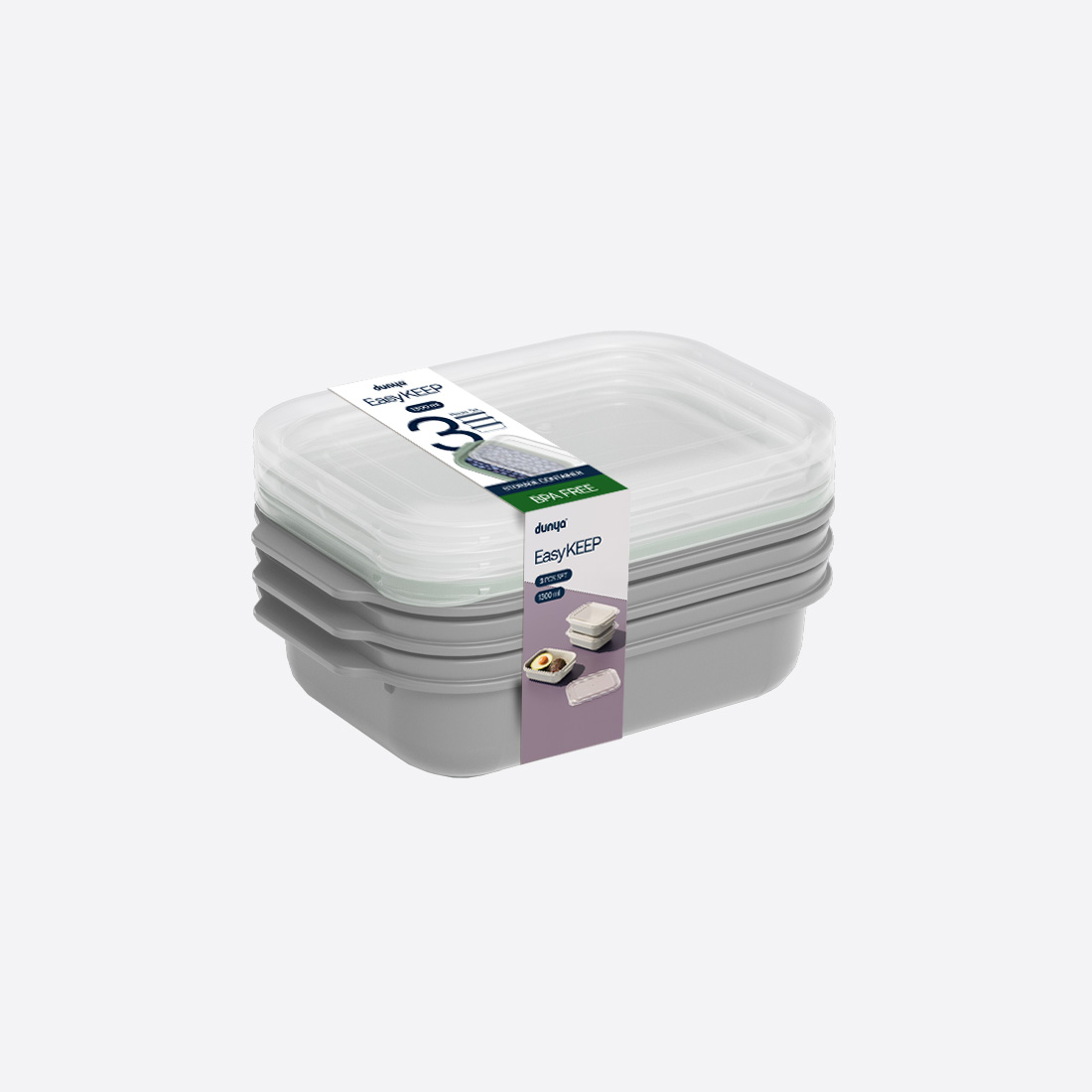 3 Parça Easy Keep Dikdörtgen Set ( 3 x 1300 ml )
