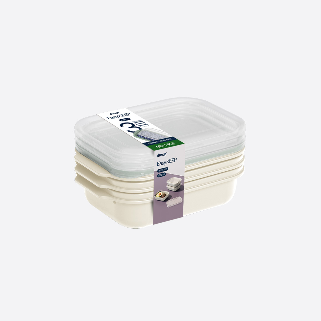 3 Parça Easy Keep Dikdörtgen Set ( 3 x 1300 ml )