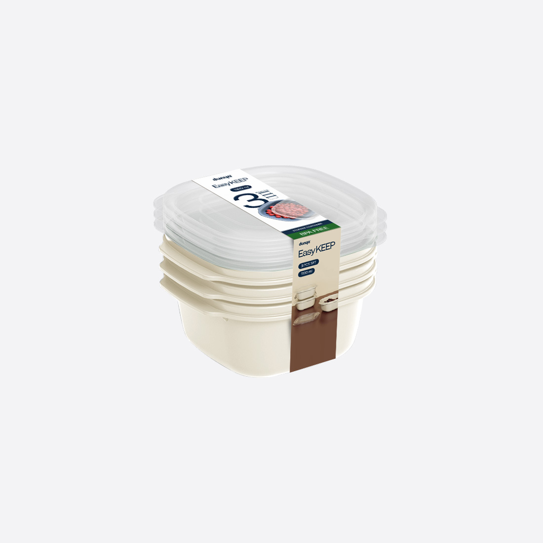 3 Piece Easy Keep Square Set (3 x 1100 ml)
