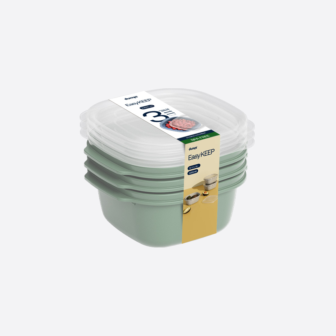3 Parça Easy Keep Kare Set (3 x 2200 ml)