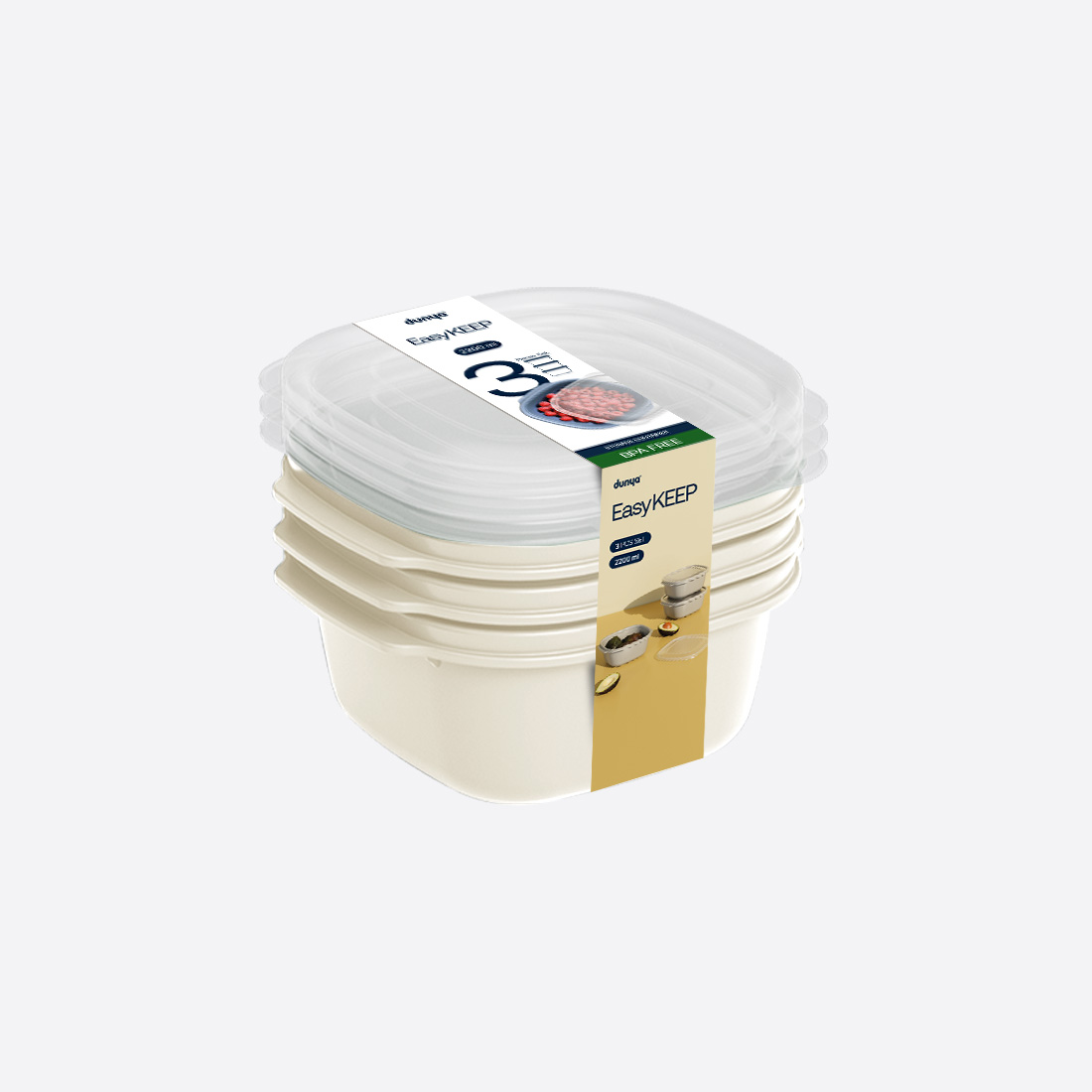 3 Piece Easy Keep Square Set (3 x 2200 ml)