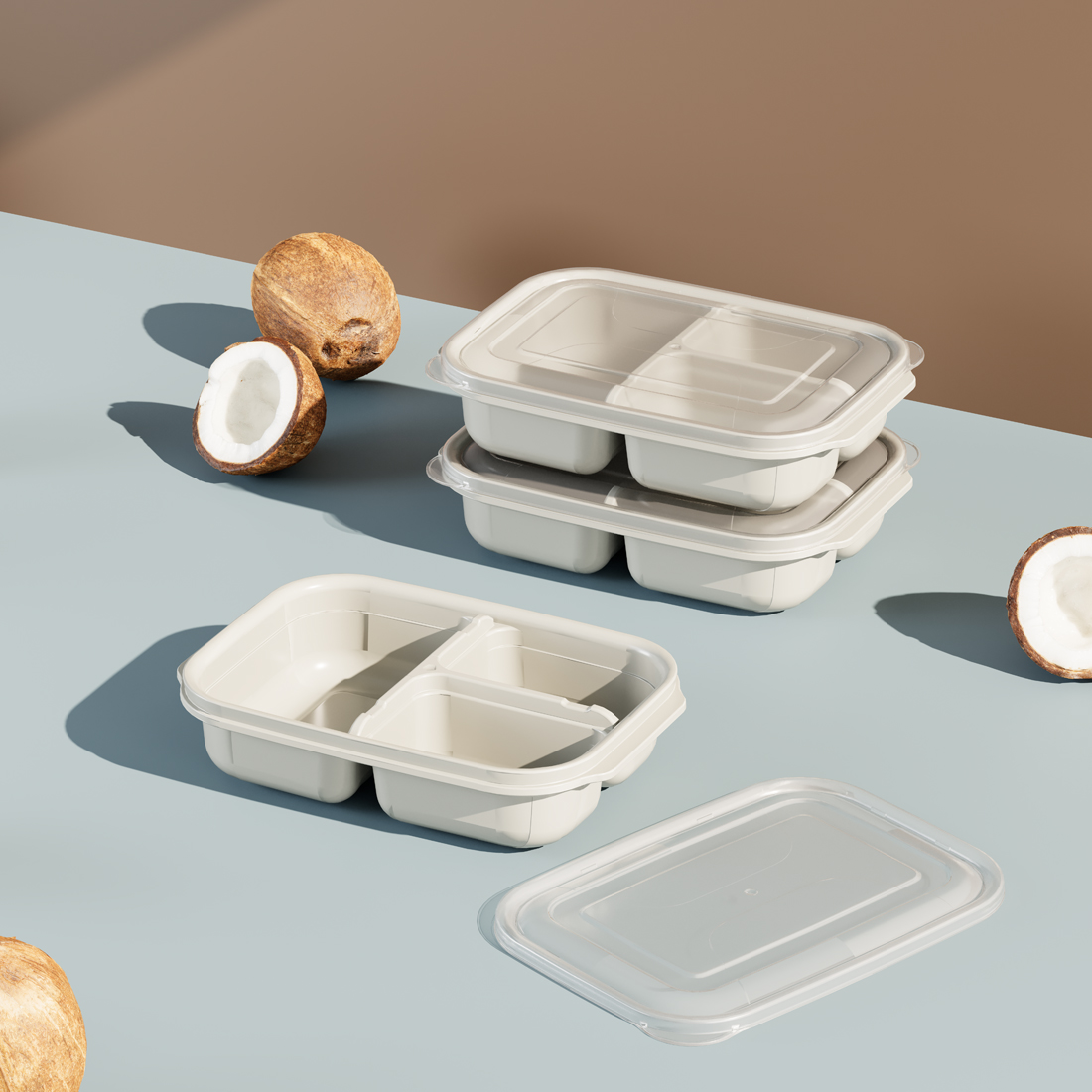1700 ml Container Three Sections Easy Keep Storage 