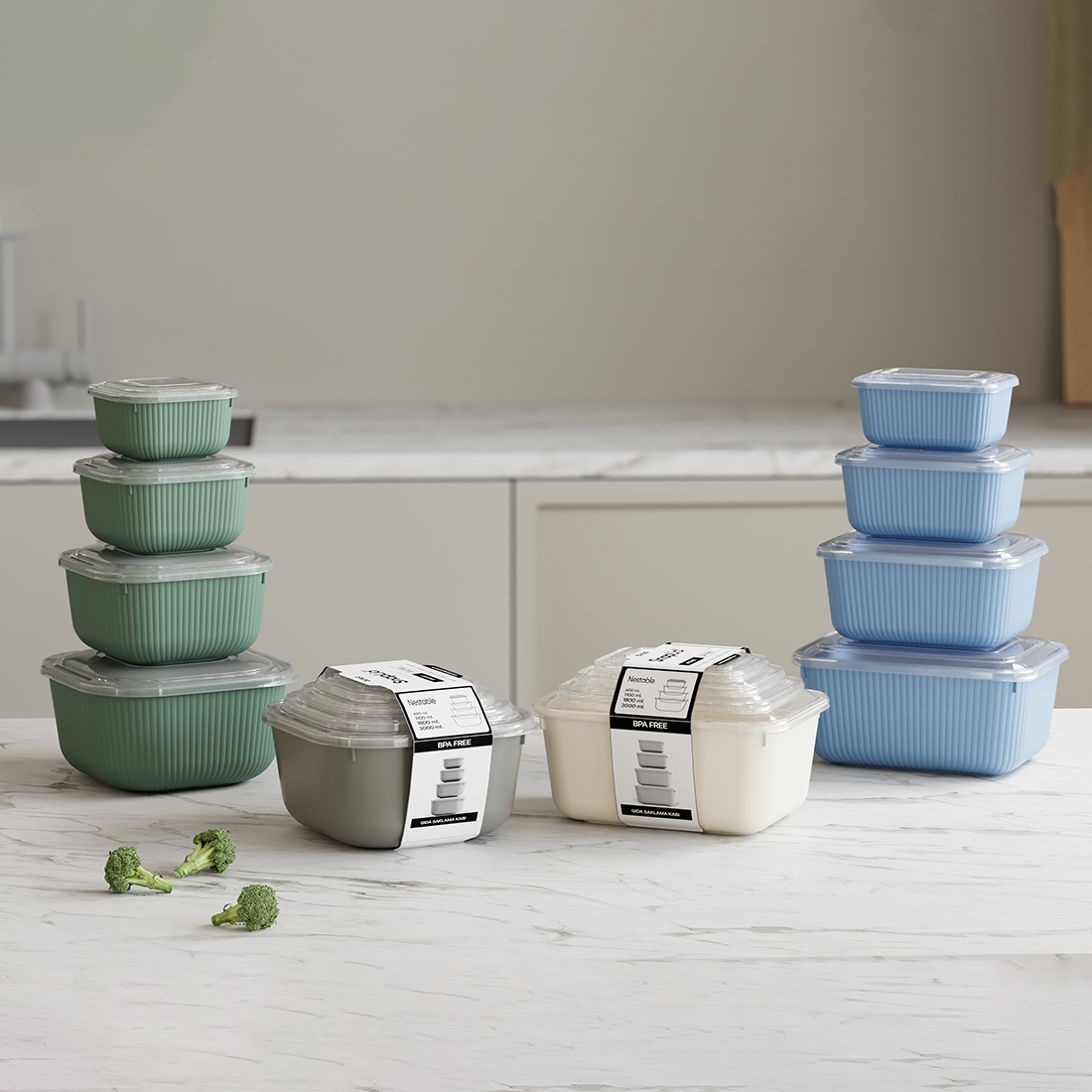 Прямоугольный набор из 4 предметов с защелкивающейся крышкой (600–1100–1800-3000 мл)